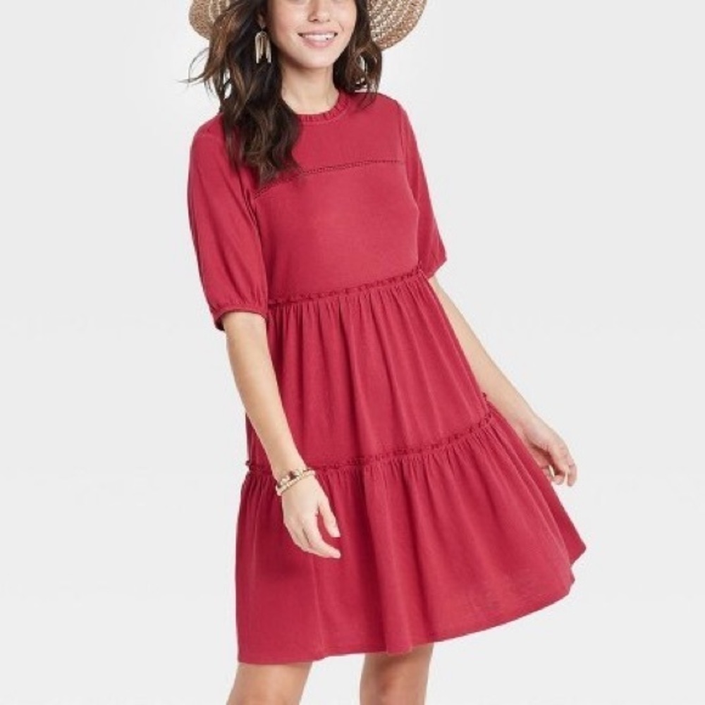 (S)- Knox Rose Women's Short Sleeve Babydoll Dress‎